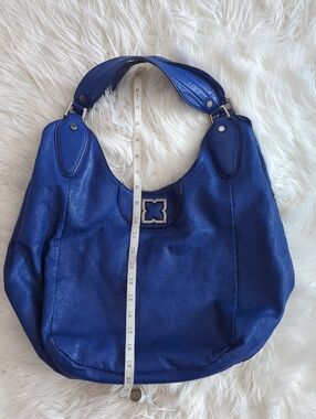 Blue Leather Hobo Shoulder Bag